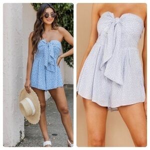 Blue Blush Strapless Blue Printed Romper Lighter Blue & White Padded Top